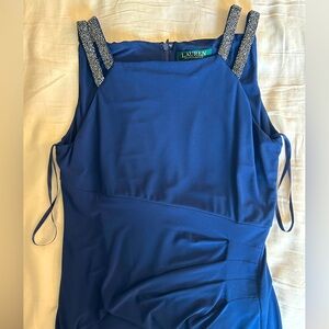 Elegant royal blue sequin cocktail party dress Lauren Ralph Lauren womens size 6